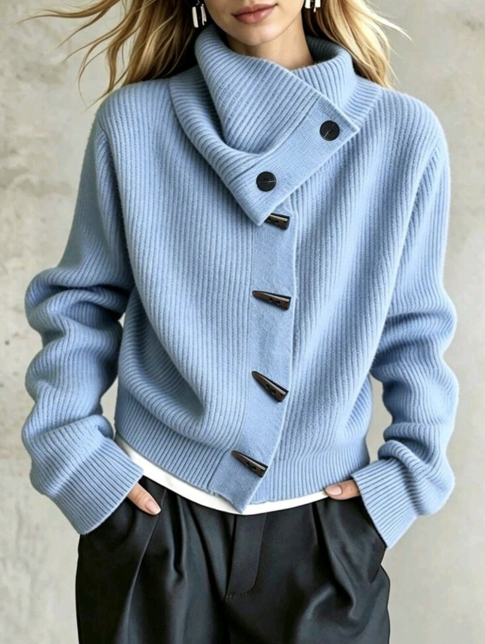 Women's Solid Color Stand Collar Casual Versatile Daily Long Sleeve Sweater